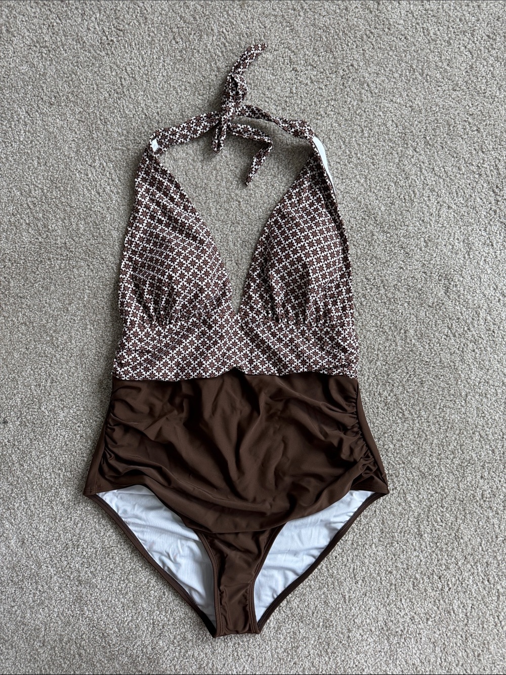 Brown and White Halter One-Piece Swimsuit for Women NWT Size XL